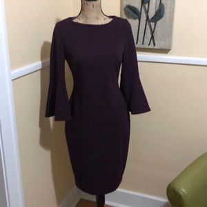 Size 4 Calvin Klein Fluted Sleeve Plum Dress